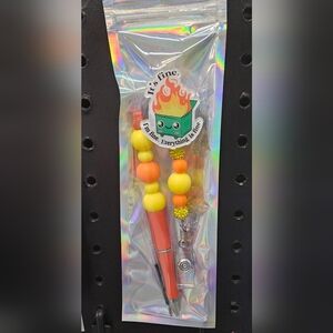 Colorful Beaded Pen And Badge Set